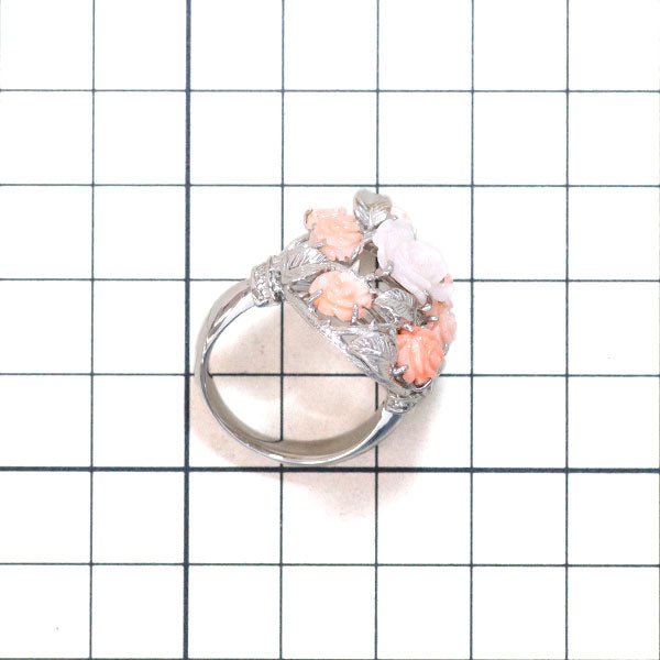 Pd999 珊瑚 シェル ダイヤモンド リング D0.07ct フラワー