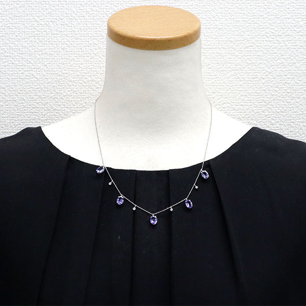 K18WG タンザナイト ダイヤモンド ネックレス 5.00ct D0.20ct ステーション