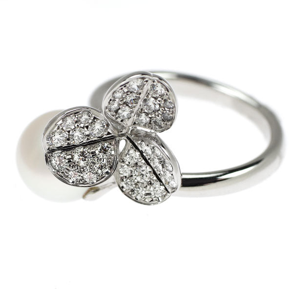 ミキモト K18WG アコヤ真珠 ダイヤモンド リング 径約8.9mm フォーチュンリーブス クローバー