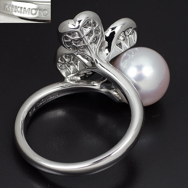ミキモト K18WG アコヤ真珠 ダイヤモンド リング 径約8.9mm フォーチュンリーブス クローバー