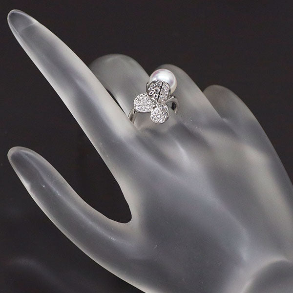 ミキモト K18WG アコヤ真珠 ダイヤモンド リング 径約8.9mm フォーチュンリーブス クローバー