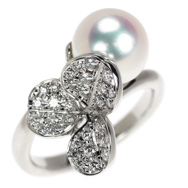 ミキモト K18WG アコヤ真珠 ダイヤモンド リング 径約8.9mm フォーチュンリーブス クローバー