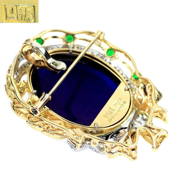 梶光夫 エマイユ/ K18YG/Pt900 グリーンガーネット ダイヤモンド ブローチ兼ペンダントトップ 0.33ct D0.74ct