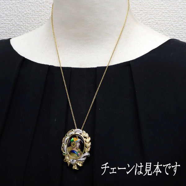 梶光夫 エマイユ/ K18YG/Pt900 グリーンガーネット ダイヤモンド ブローチ兼ペンダントトップ 0.33ct D0.74ct