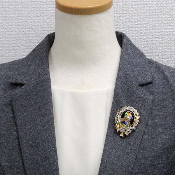 梶光夫 エマイユ/ K18YG/Pt900 グリーンガーネット ダイヤモンド ブローチ兼ペンダントトップ 0.33ct D0.74ct