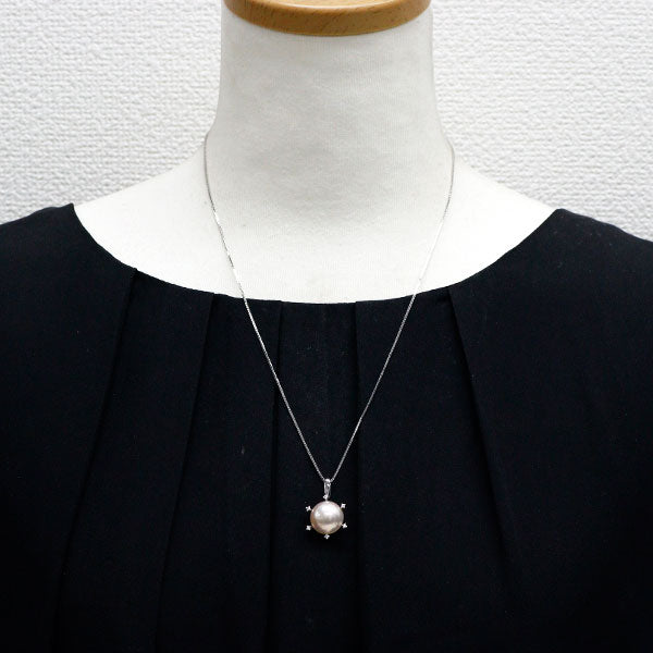 田崎真珠 K18WG マベ 真珠/パール ダイヤモンド ペンダントネックレス 径約 13.4mm D0.08ct