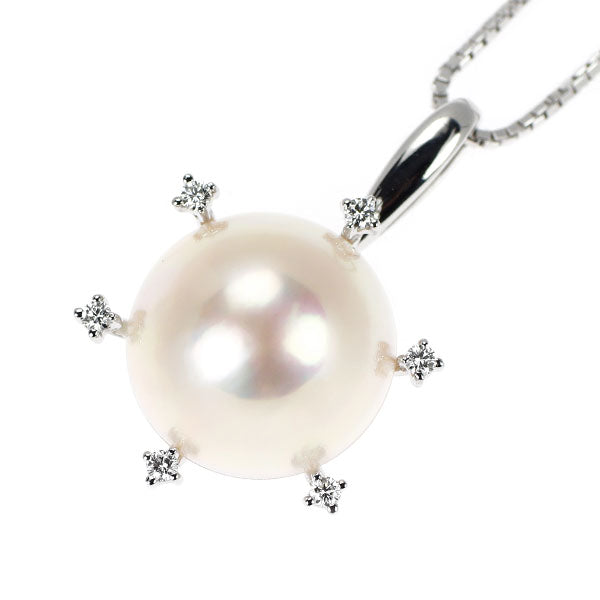 田崎真珠 K18WG マベ 真珠/パール ダイヤモンド ペンダントネックレス 径約 13.4mm D0.08ct