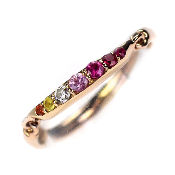 ポンテヴェキオ K18PG カラーサファイア ルビー ダイヤモンド リング 0.15ct R0.05ct D0.04ct