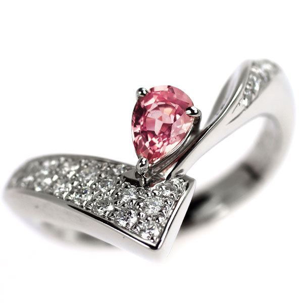 希少 Pt900 ペアシェイプ パパラチアサファイア ダイヤモンド リング 0.503ct D0.26ct