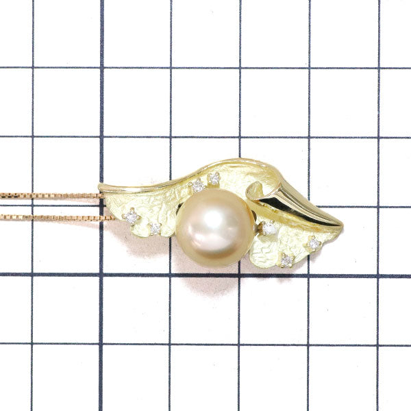 K18YG ゴールデン真珠 ダイヤモンド ペンダントネックレス 径約11.5mm D0.11ct