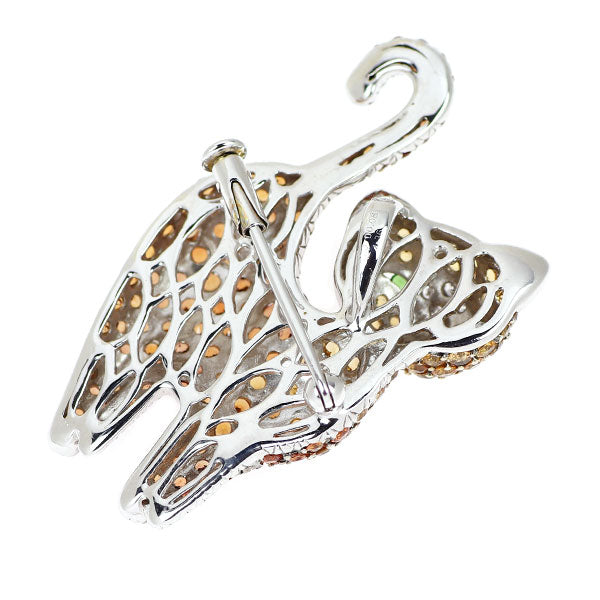 K18WG カラーサファイア グリーンガーネット ダイヤモンド ブローチ兼ペンダントトップ 4.36ct D0.08ct 猫