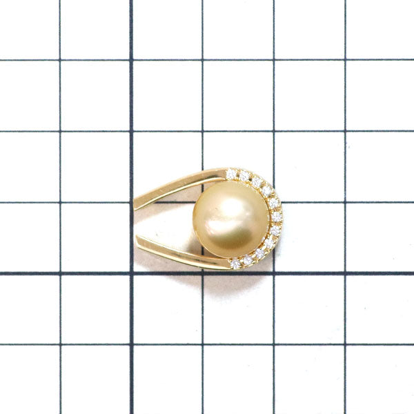 田崎真珠 K18YG ゴールデン 真珠 ダイヤモンド ペンダントトップ 径約10.7mm D0.10ct 馬蹄