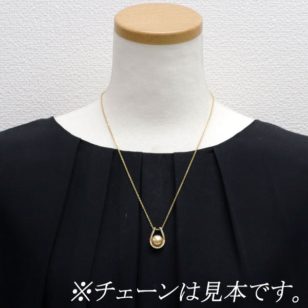 田崎真珠 K18YG ゴールデン 真珠 ダイヤモンド ペンダントトップ 径約10.7mm D0.10ct 馬蹄