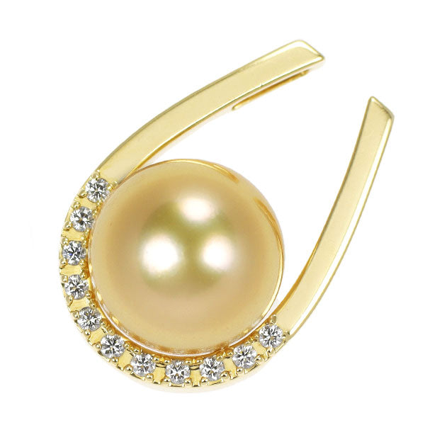 田崎真珠 K18YG ゴールデン 真珠 ダイヤモンド ペンダントトップ 径約10.7mm D0.10ct 馬蹄