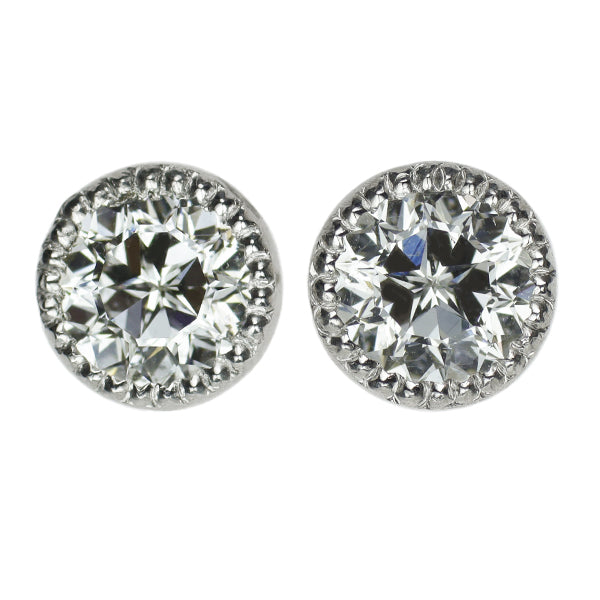 新品 Pt900/Pt950  ラウンドシェイプ スターカット ダイヤモンド ピアス 1.068ct H SI2 鍛造ミルグレイン【エスコレ】