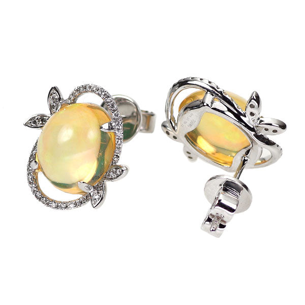 K18WG オパール ダイヤモンド ピアス 6.11ct D0.22ct