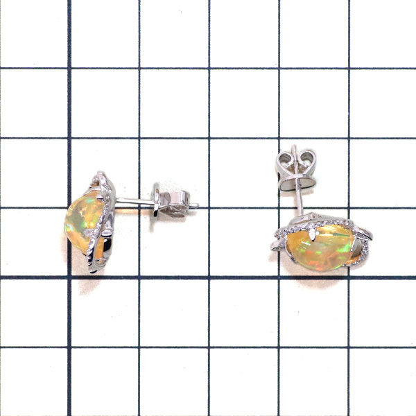 K18WG オパール ダイヤモンド ピアス 6.11ct D0.22ct