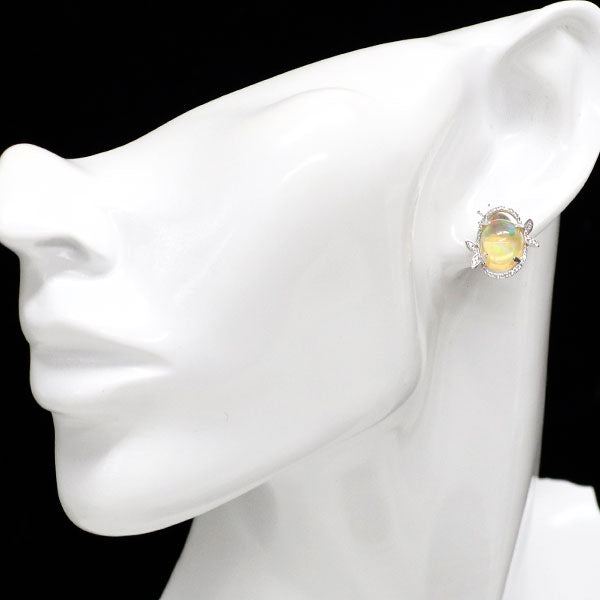 K18WG オパール ダイヤモンド ピアス 6.11ct D0.22ct