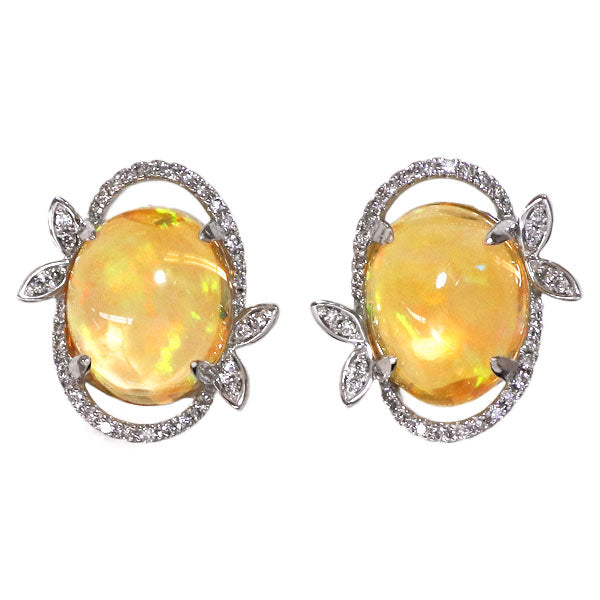 K18WG オパール ダイヤモンド ピアス 6.11ct D0.22ct