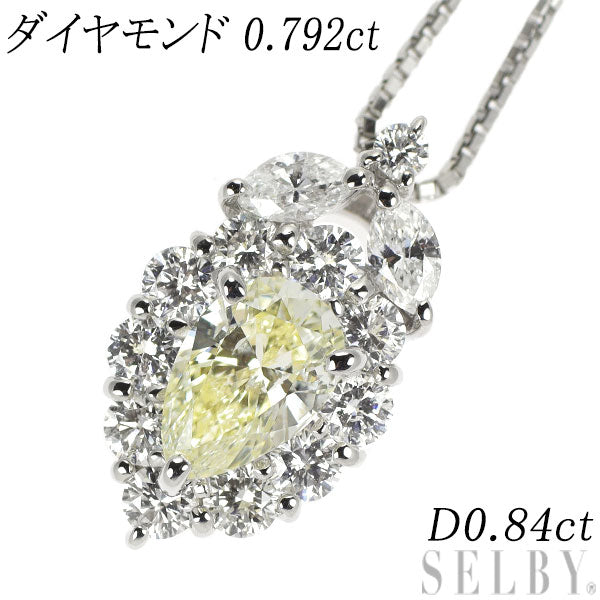 Pt900/ Pt850 ペアシェイプ ダイヤモンド ペンダントネックレス 0.792ct D0.84ct