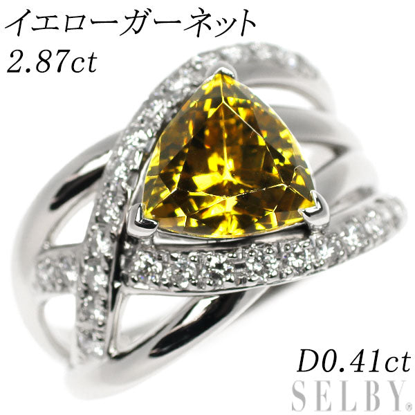 Pt900 イエローガーネット ダイヤモンド リング 2.87ct D0.41ct