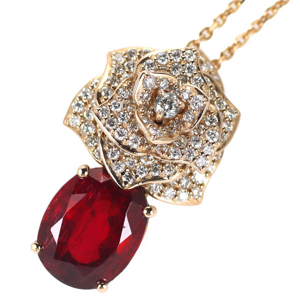 K18PG ルベライト ダイヤモンド ペンダントネックレス 4.24ct D1.10ct バラ