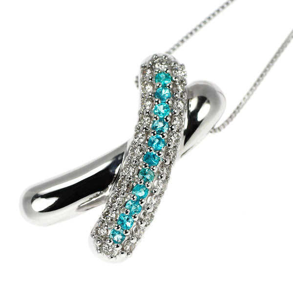 K18WG パライバトルマリン ダイヤモンド ペンダントネックレス 0.11ct D0.37ct パヴェ 【エスコレ】