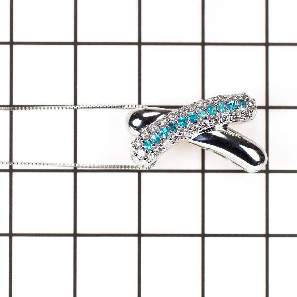 K18WG パライバトルマリン ダイヤモンド ペンダントネックレス 0.11ct D0.37ct パヴェ 【エスコレ】
