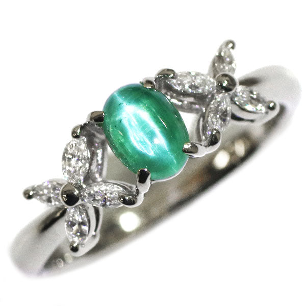 Pt900 エメラルドキャッツアイ ダイヤモンド リング 0.454ct 0.19ct