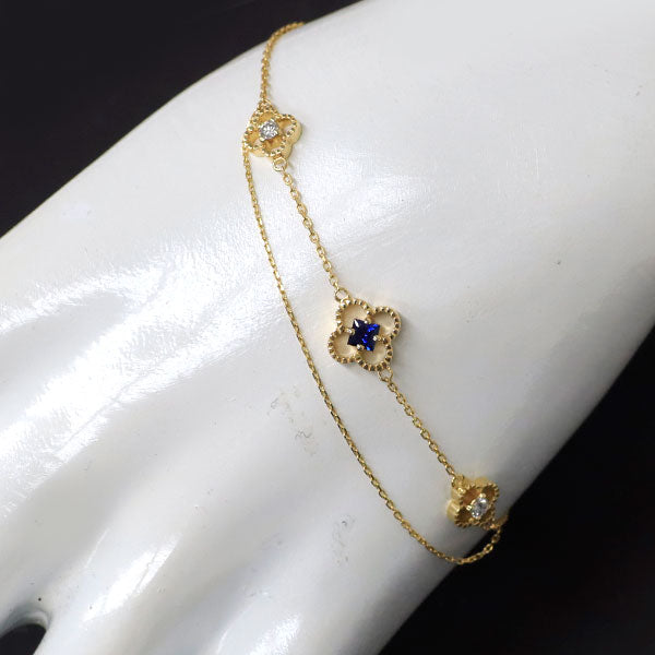 K18YG サファイア ダイヤモンド ブレスレット 0.17ct D0.10ct フラワー