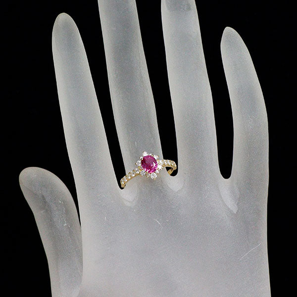 K18YG スリランカ産非加熱 ピンクサファイア ダイヤモンド リング 0.823ct D0.50ct