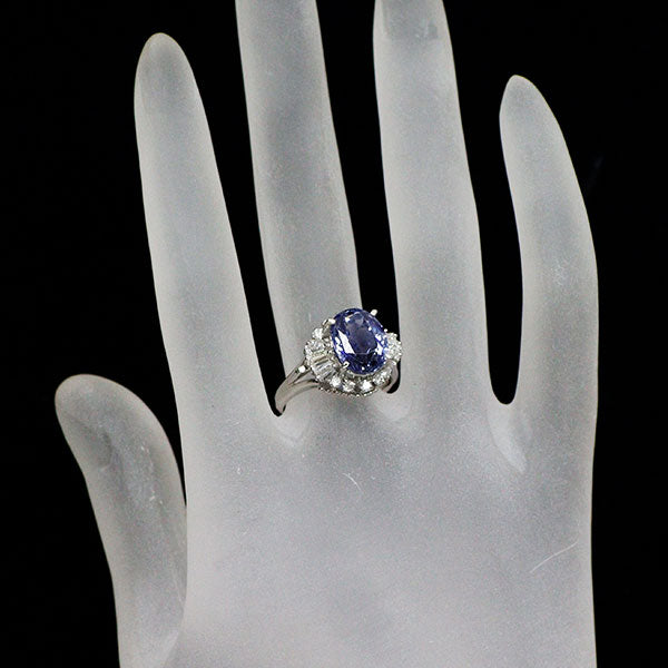 Pt900 マダガスカル産 非加熱サファイア ダイヤモンド リング 4.40ct D0.68ct