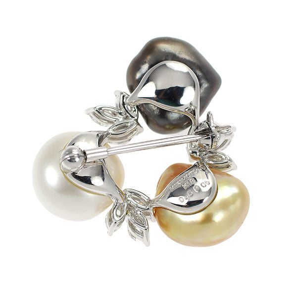 ミキモト K18WG マルチカラー白蝶/黒蝶 真珠 ダイヤモンド ブローチ D0.69ct