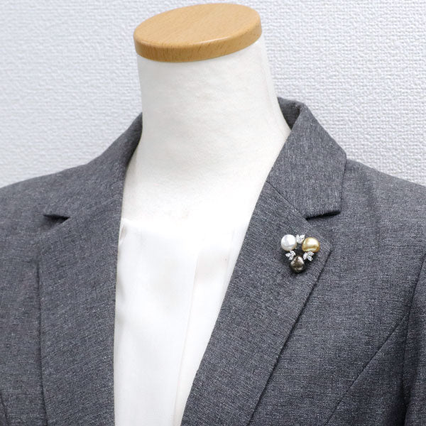 ミキモト K18WG マルチカラー白蝶/黒蝶 真珠 ダイヤモンド ブローチ D0.69ct