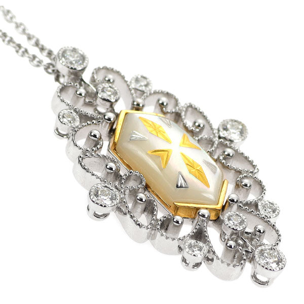 ミキモト K18YG/WG シェル ダイヤモンド ペンダントネックレス D0.21ct ピクウェ