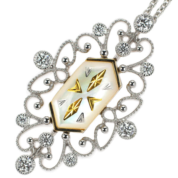 ミキモト K18YG/WG シェル ダイヤモンド ペンダントネックレス D0.21ct ピクウェ