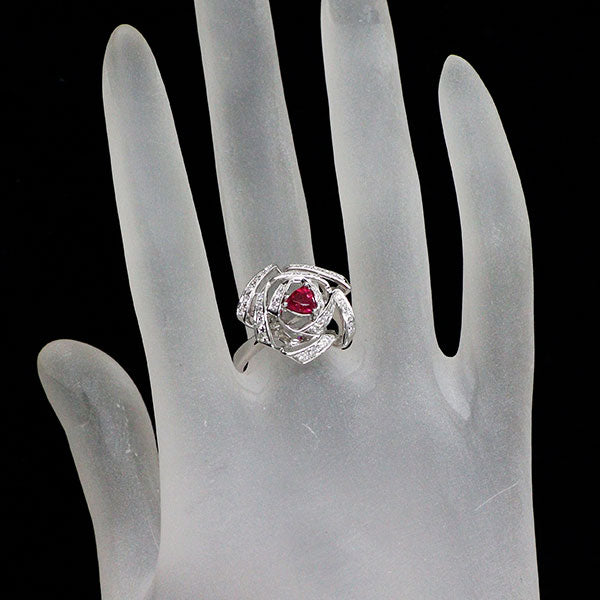 田崎真珠 K18WG ピンク トルマリン ダイヤモンド リング 0.43ct D0.36ct 薔薇 バラ ローズ