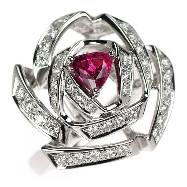田崎真珠 K18WG ピンク トルマリン ダイヤモンド リング 0.43ct D0.36ct 薔薇 バラ ローズ