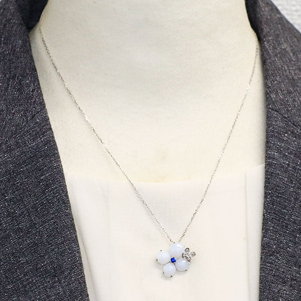 ショーメ K18WG カルセドニー サファイア ダイヤモンド ペンダントネックレス オルタンシア