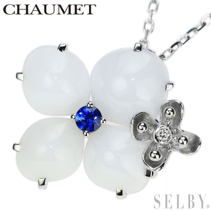 ショーメ K18WG カルセドニー サファイア ダイヤモンド ペンダントネックレス オルタンシア