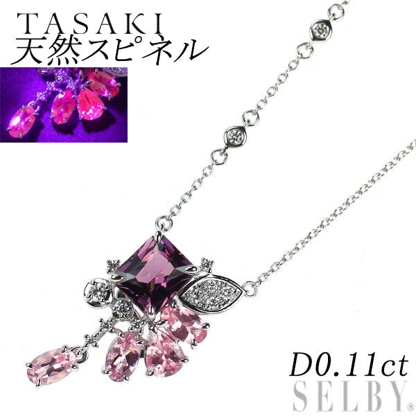 田崎真珠 K18WG 天然スピネル ダイヤモンド ペンダントネックレス D0.11ct