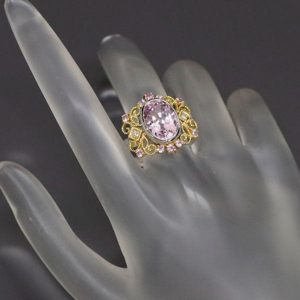 若菜英司 K18YG/WG クンツァイト ピンクサファイア ダイヤモンド リング 5.41ct PS0.40ct D0.07ct