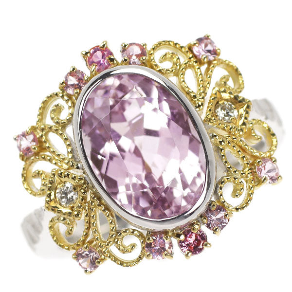 若菜英司 K18YG/WG クンツァイト ピンクサファイア ダイヤモンド リング 5.41ct PS0.40ct D0.07ct