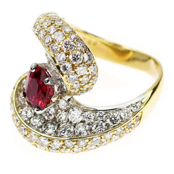 K18YG/WG ルビー ダイヤモンド リング 1.11ct D3.28ct