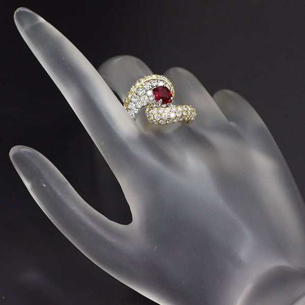 K18YG/WG ルビー ダイヤモンド リング 1.11ct D3.28ct
