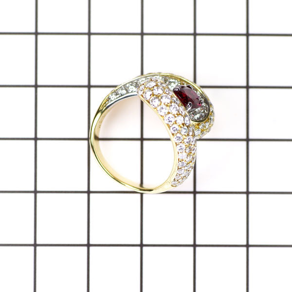 K18YG/WG ルビー ダイヤモンド リング 1.11ct D3.28ct