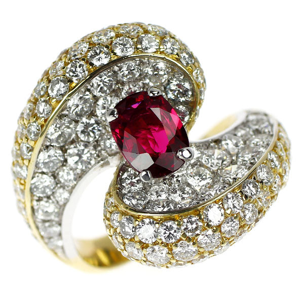 K18YG/WG ルビー ダイヤモンド リング 1.11ct D3.28ct