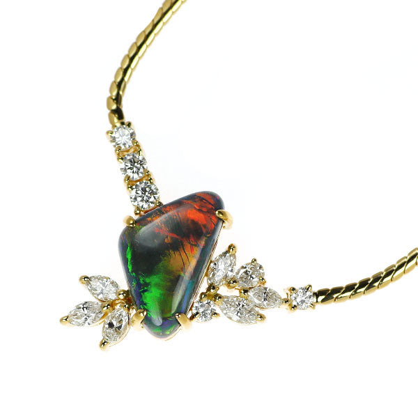 ミキモト 希少 K18YG ブラック オパール ダイヤモンド ペンダントネックレス 3.00ct D0.85ct