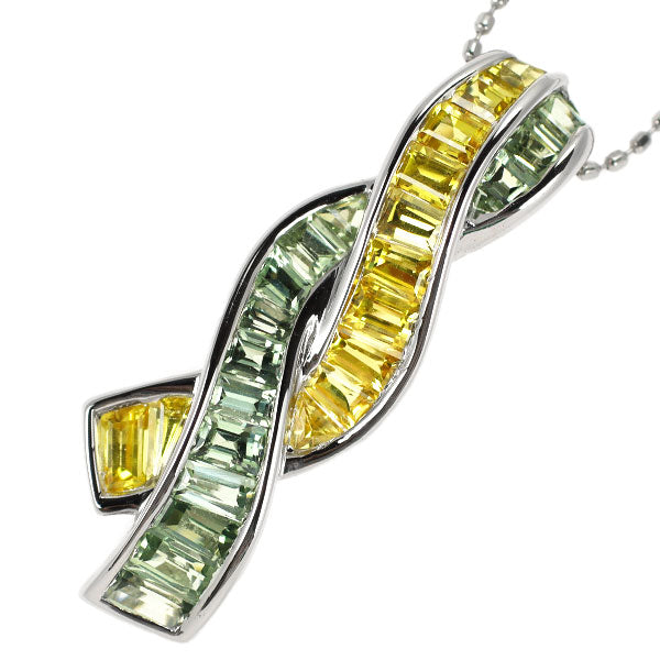 K18WG イエロー/グリーン サファイア ペンダントネックレス 2.00ct