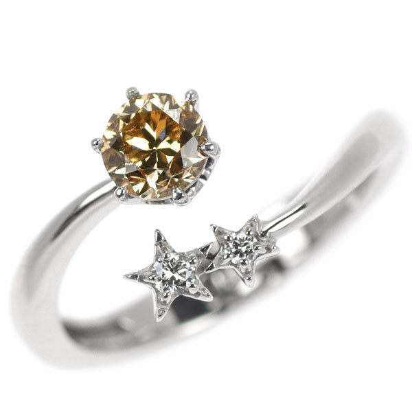 Bijoude/ビジュード K18WG ブラウンダイヤモンド  リング 0.508ct FLB SI2 D0.03ct フリーサイズ